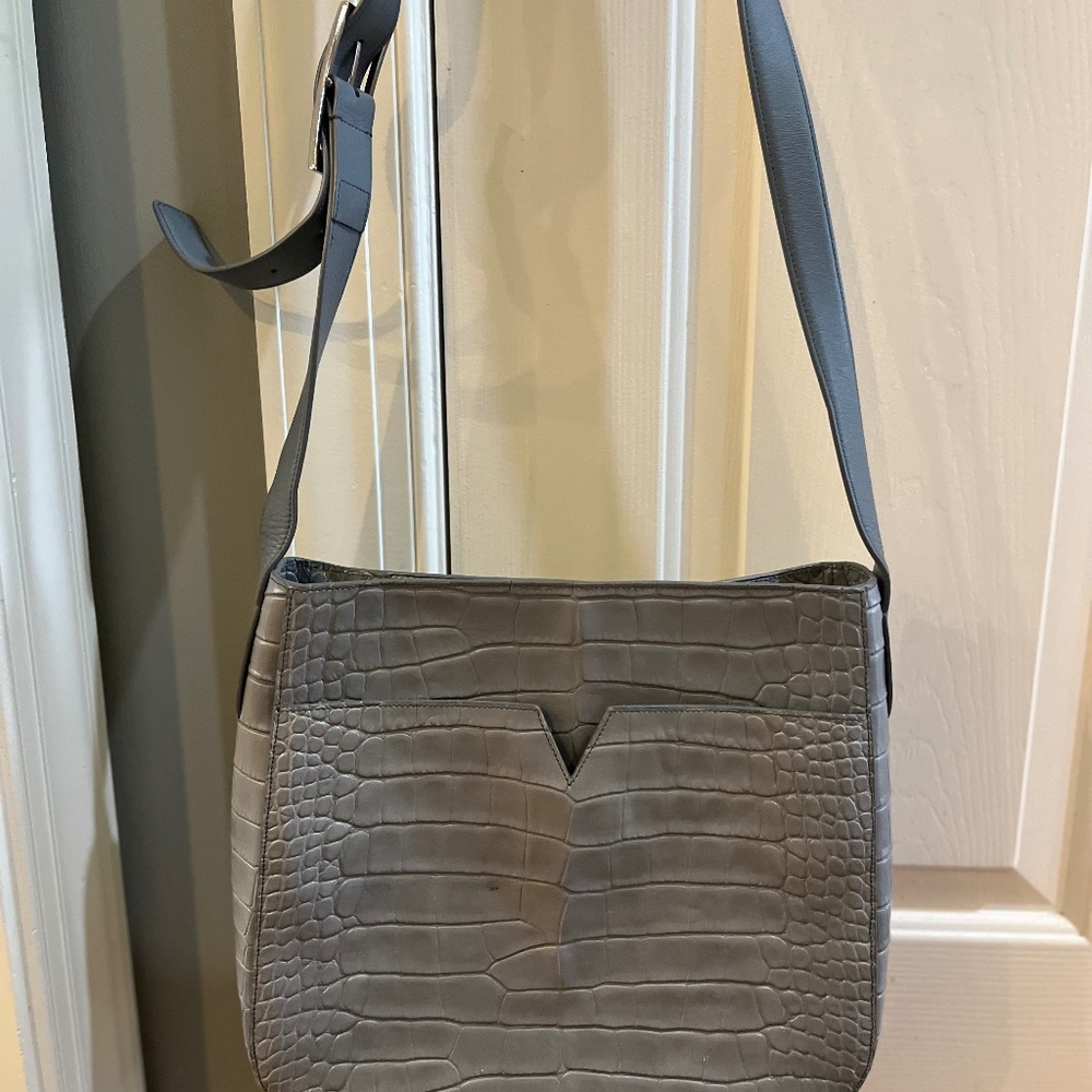 Vince Crocodile-Embossed Medium Messenger Bag, Chambray